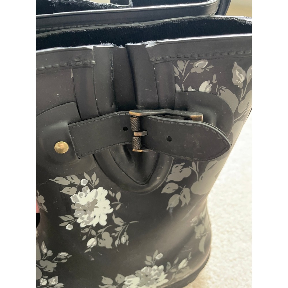 Chooka Abbie Mid Black Floral Rain Boots Womens Size 11 Waterproof Rubber - Picture 3 of 6
